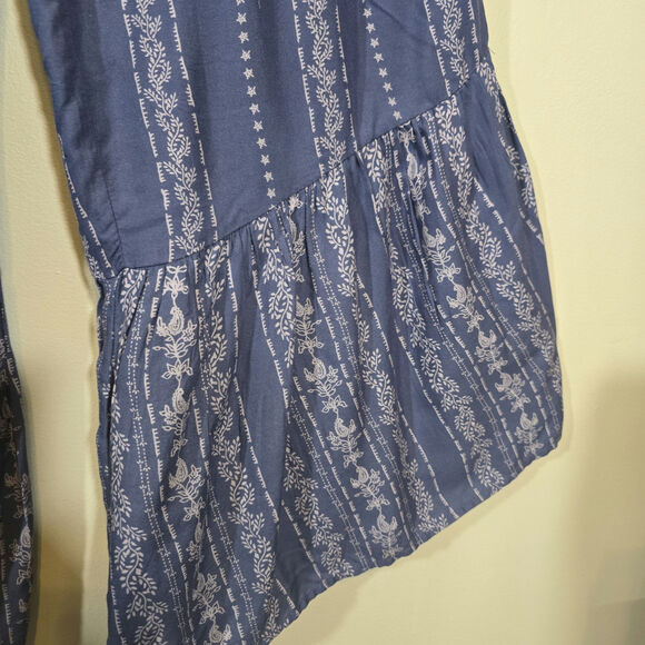 Japna Floral Strapless Boho Wide Leg Jumpsuit Ruffle Hem Blue White Size Small - Picture 7 of 7